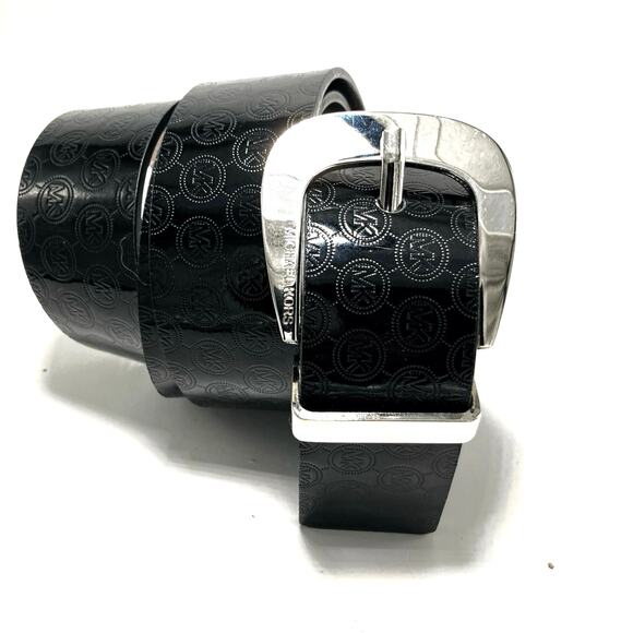 MIchael Kors Y2K Reversible Black & Champagne Faux Leather Belt, Silver Buckle main image 9
